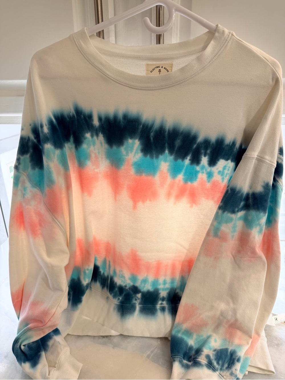 Electric & Rose Tie-Dye Crewneck Sweatshirt - Pastel Coral & Teal